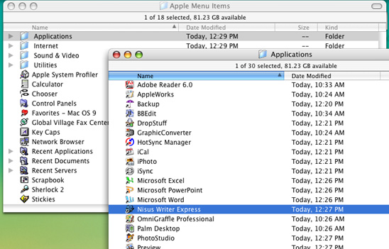 Screenshot 4: Setting up an Applications folder inside the Apple Menu Items folder