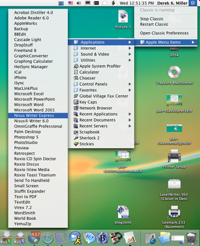 Screenshot 5: Using the resurrected Apple menu via the Classic status menu