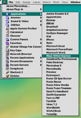 Screenshot 1: the Mac OS 9 Apple menu of old