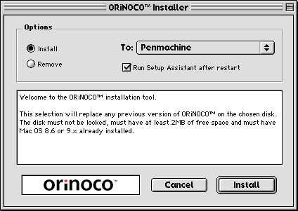 [ORiNOCO installer first screen]